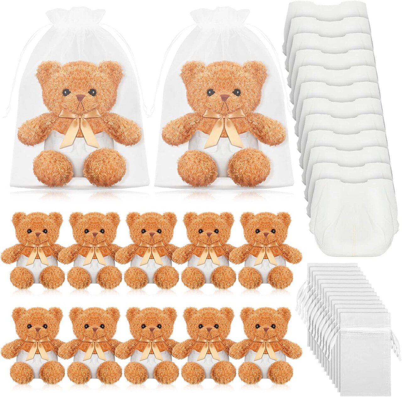 12 Sets Blindfolded Diaper Changing Baby Shower Games Flip Cup Games Prizes Plush Diapers Gift Bags for Baby Shower Gender Reveal Raffle Party Game (Brown)